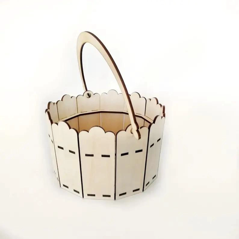 CESTA ORGANIZADORA GRANDE DE MADERA CON ASA PARA FLORES Y OBJETOS - 3