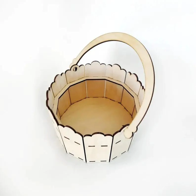 CESTA ORGANIZADORA GRANDE DE MADERA CON ASA PARA FLORES Y OBJETOS - 4