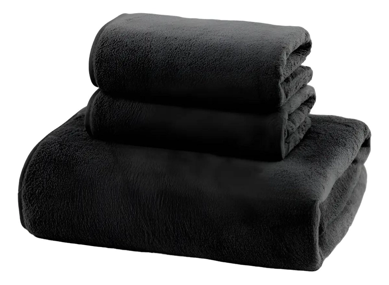 SET DE 3 TOALLAS LISAS COLOR NEGRO PARA USO DIARIO - 1