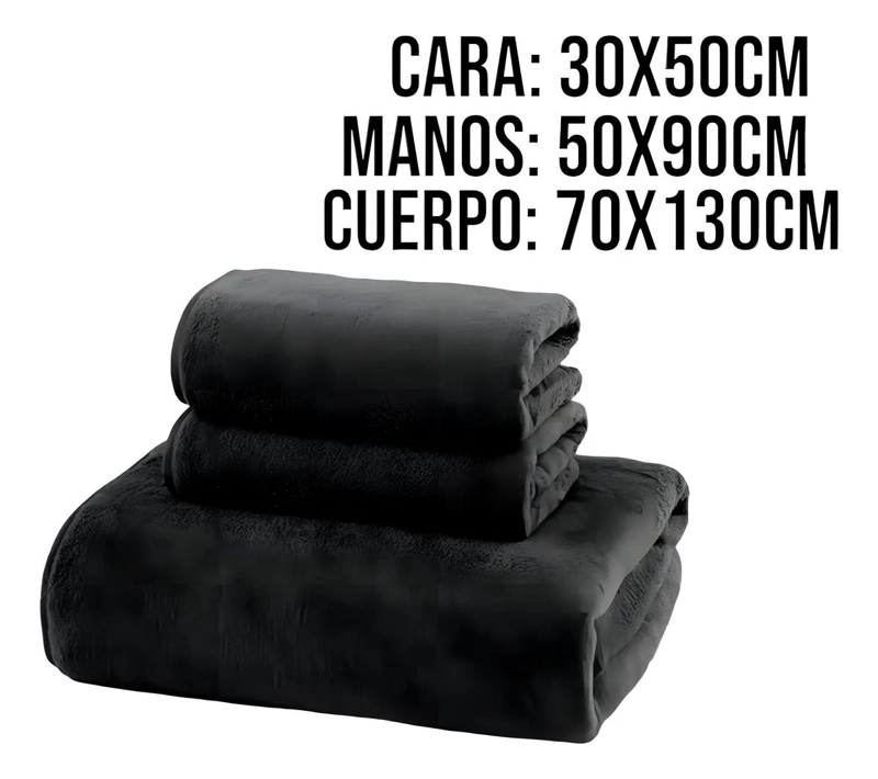 SET DE 3 TOALLAS LISAS COLOR NEGRO PARA USO DIARIO - 3