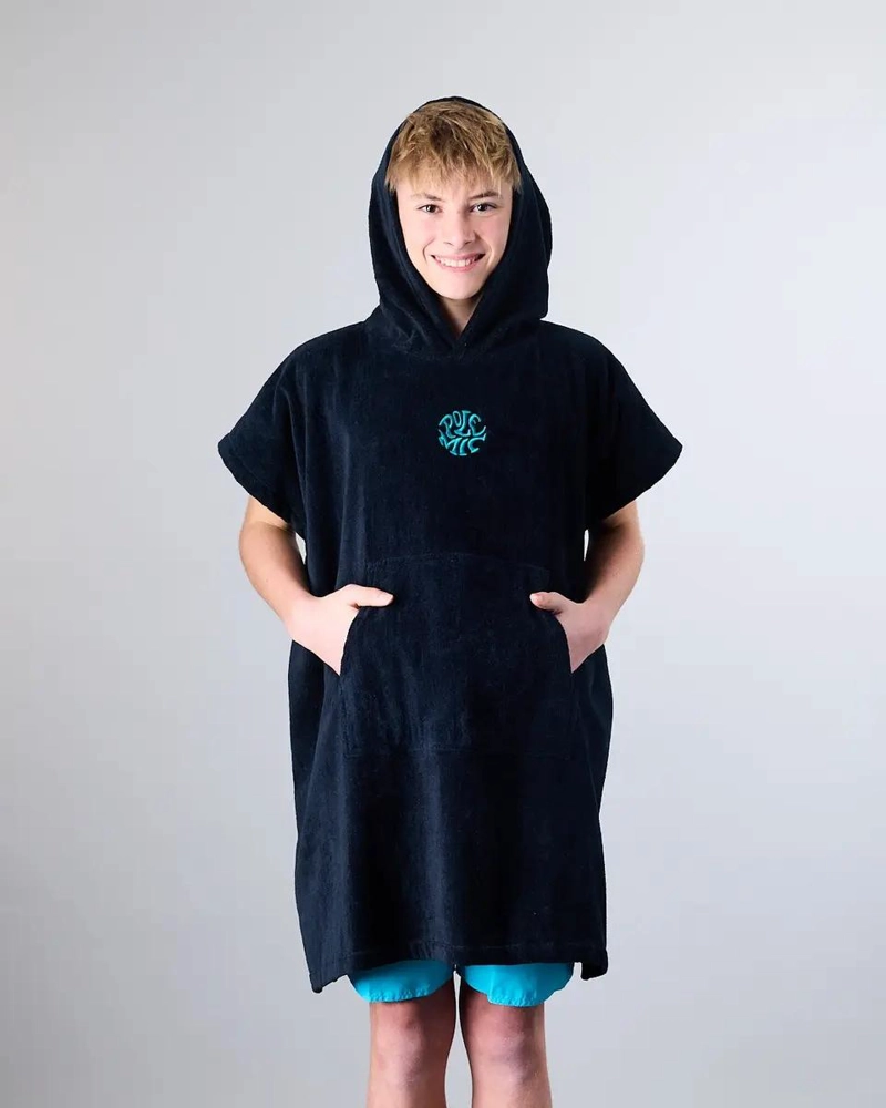 TOALLA PONCHO PARA NIÑO IDEAL PARA PLAYA Y PISCINA COLOR NEGRO - 1
