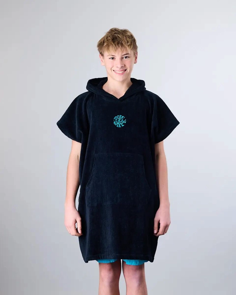 TOALLA PONCHO PARA NIÑO IDEAL PARA PLAYA Y PISCINA COLOR NEGRO - 3