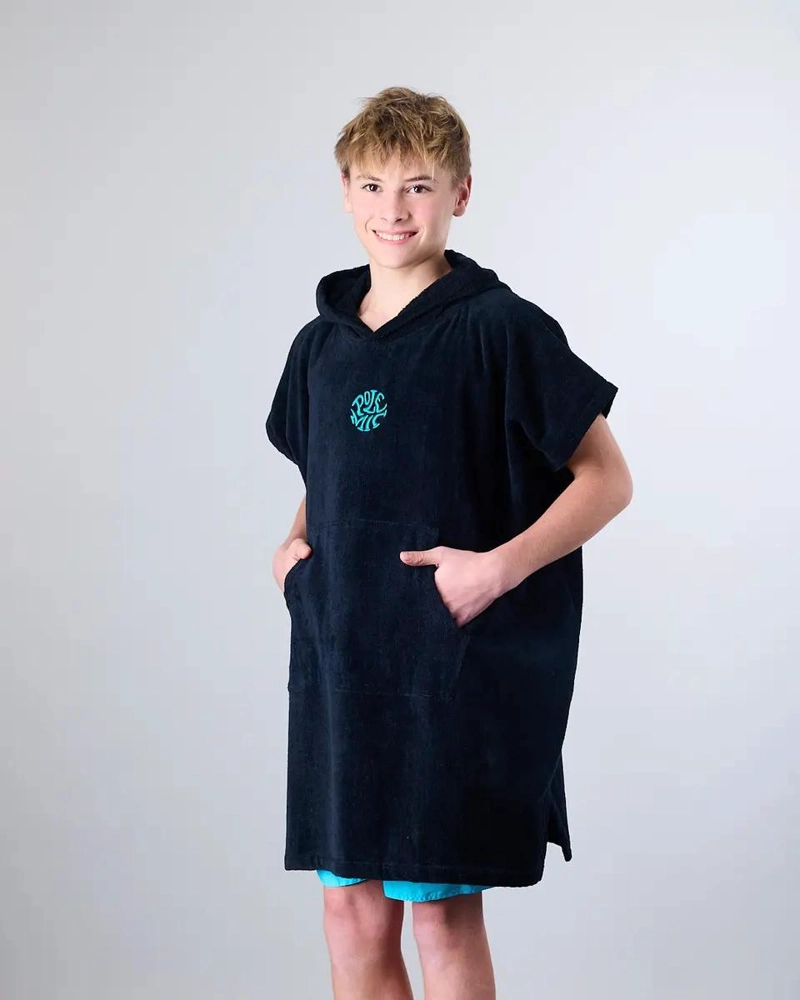 TOALLA PONCHO PARA NIÑO IDEAL PARA PLAYA Y PISCINA COLOR NEGRO - 5