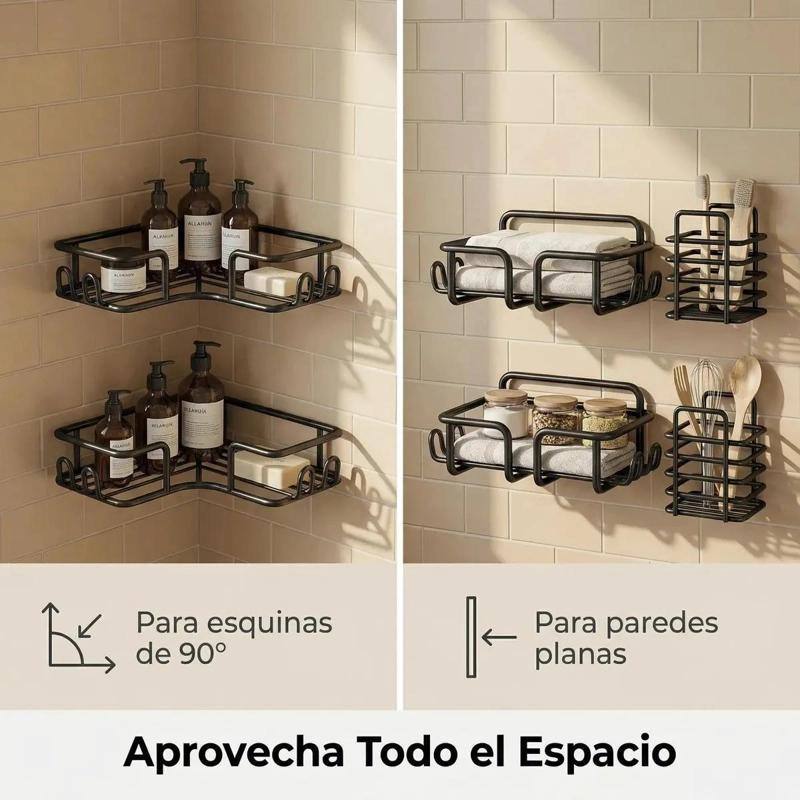 SET DE 5 ESTANTES ORGANIZADORES ADHESIVOS PARA DUCHA Y BAÑO - 5