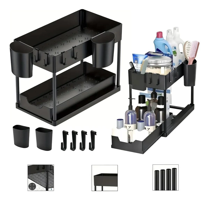 ORGANIZADOR PARA BAÑO CON ESTANTES Y CAJONES DE DOS NIVELES - 1