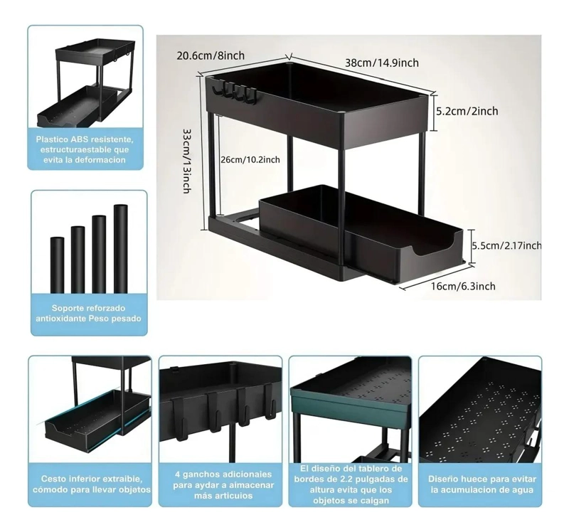 ORGANIZADOR PARA BAÑO CON ESTANTES Y CAJONES DE DOS NIVELES - 5
