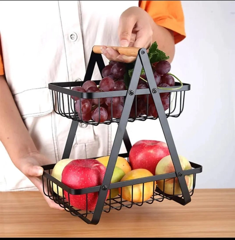 ORGANIZADOR DE MESA DE 2 NIVELES EN COLOR NEGRO PARA FRUTAS - 1