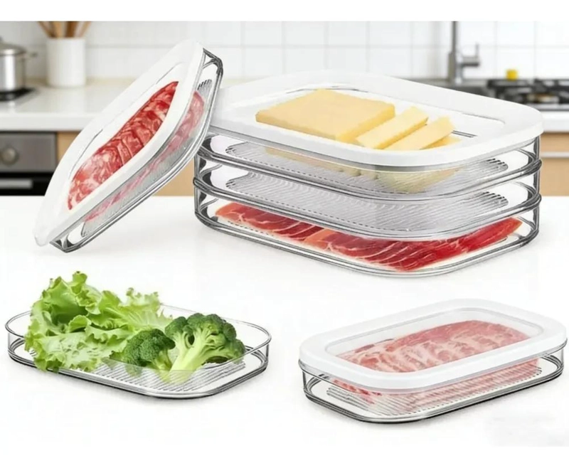 ORGANIZADOR ACRILICO PARA REFRIGERADOR CON TAPA Y CUATRO COMPARTIMENTOS - 1