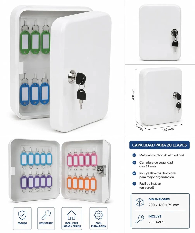 CAJA FUERTE PORTATIL PARA GUARDAR HASTA 20 LLAVES CON ORGANIZADOR INTERNO - 4
