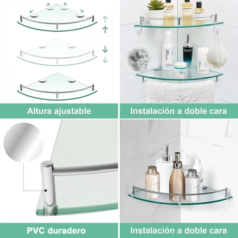 SET DE 4 ESTANTES ESQUINEROS DE VIDRIO PARA BAÑO Y DUCHA - 2
