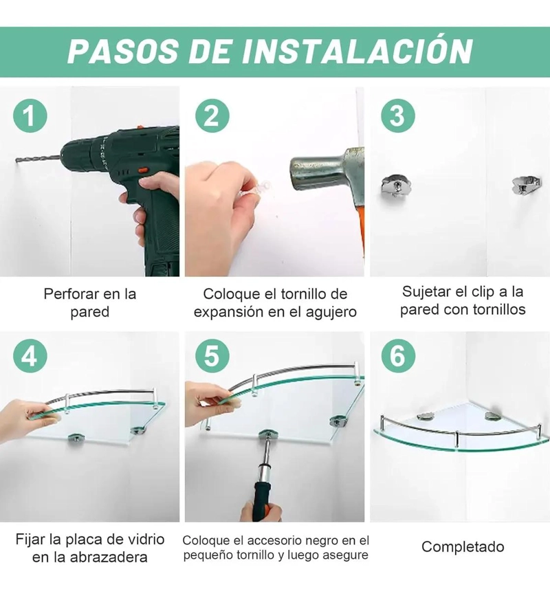SET DE 4 ESTANTES ESQUINEROS DE VIDRIO PARA BAÑO Y DUCHA - 3