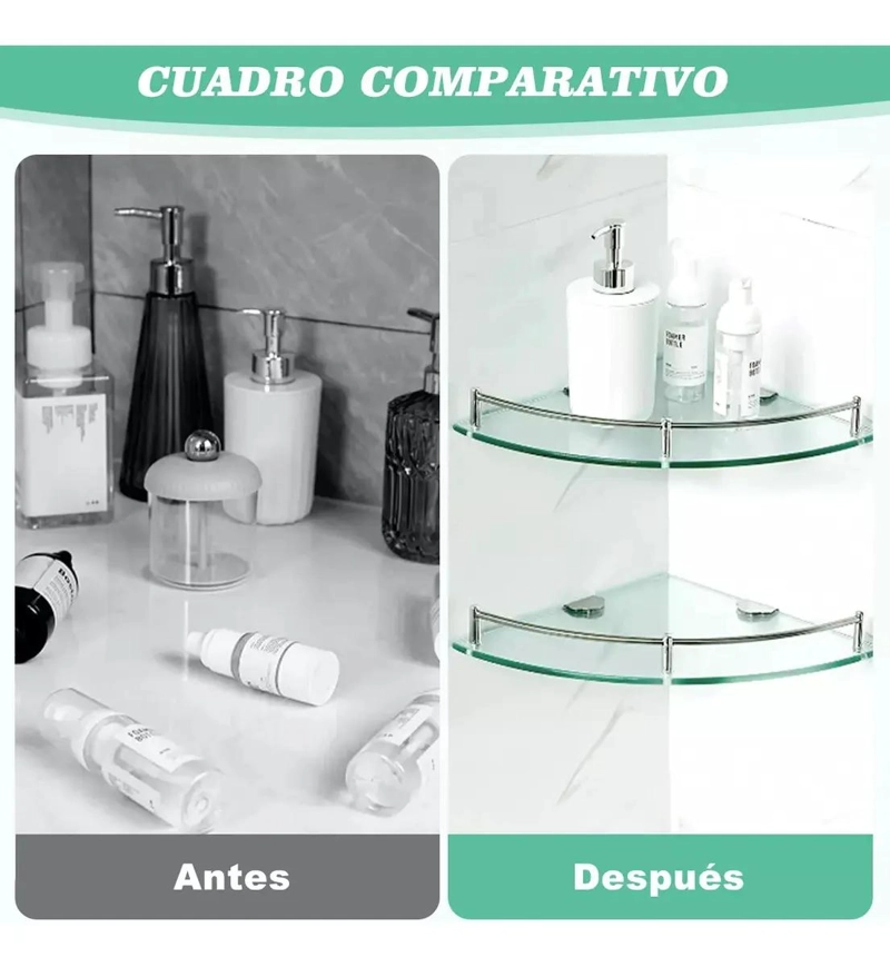 SET DE 4 ESTANTES ESQUINEROS DE VIDRIO PARA BAÑO Y DUCHA - 4