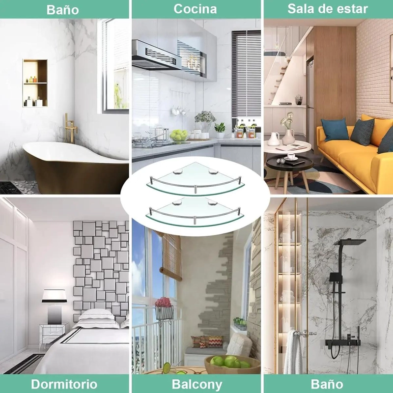 SET DE 4 ESTANTES ESQUINEROS DE VIDRIO PARA BAÑO Y DUCHA - 5