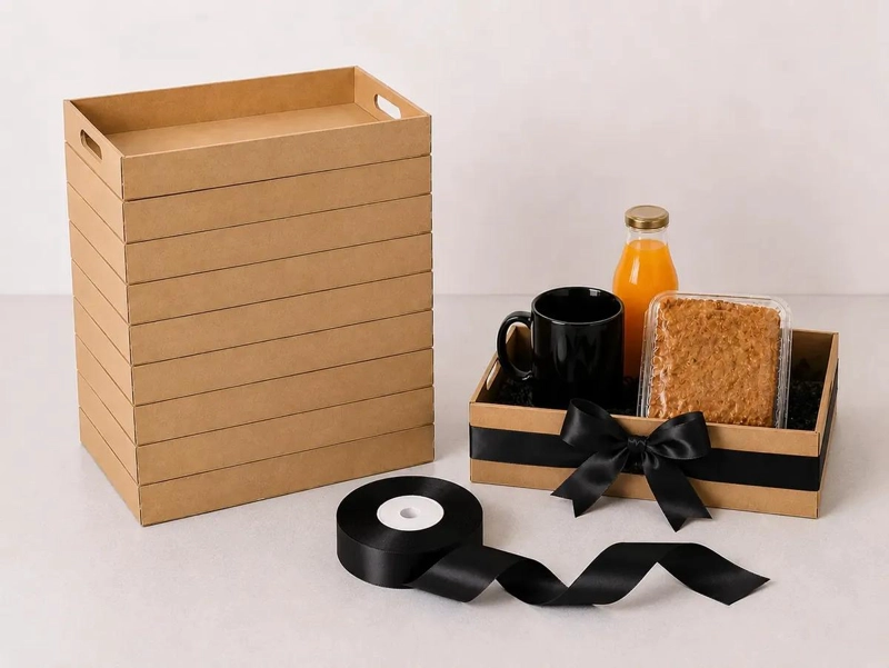 KIT DE 10 BANDEJAS DE DESAYUNO DE MADERA CON CINTA DE RASO DE 2.5 CM - 1