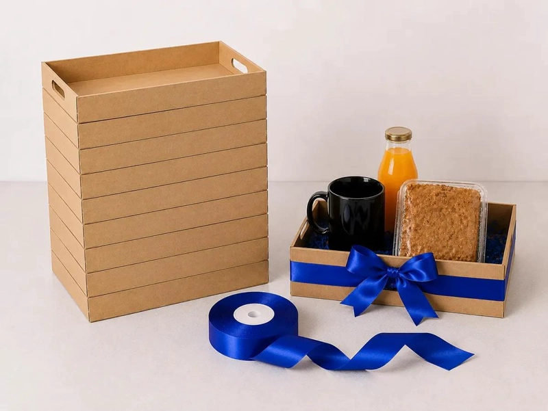 KIT DE 10 BANDEJAS DE DESAYUNO DE MADERA CON CINTA DE RASO DE 2.5 CM - 2