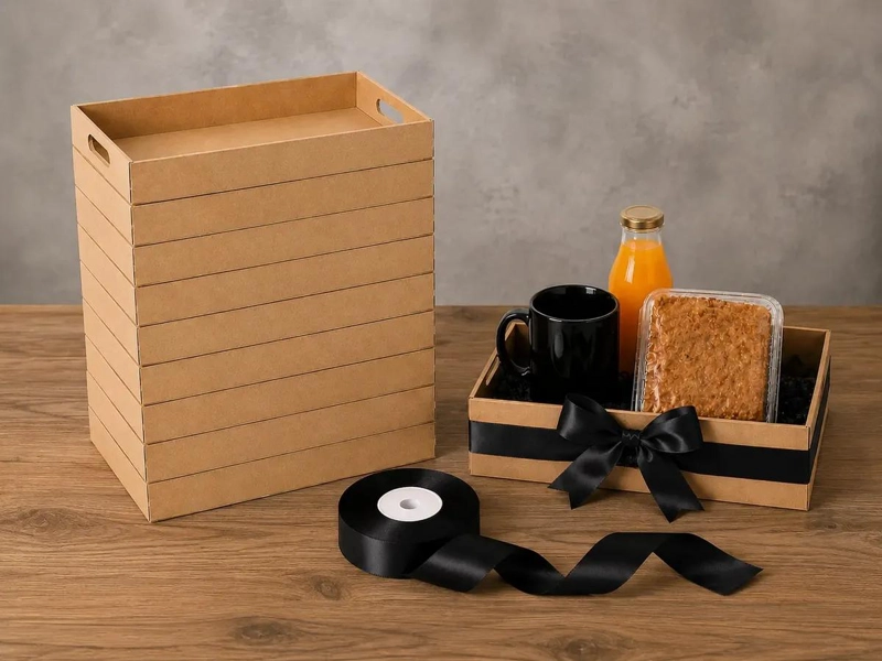 KIT DE 10 BANDEJAS DE DESAYUNO DE MADERA CON CINTA DE RASO DE 2.5 CM - 3