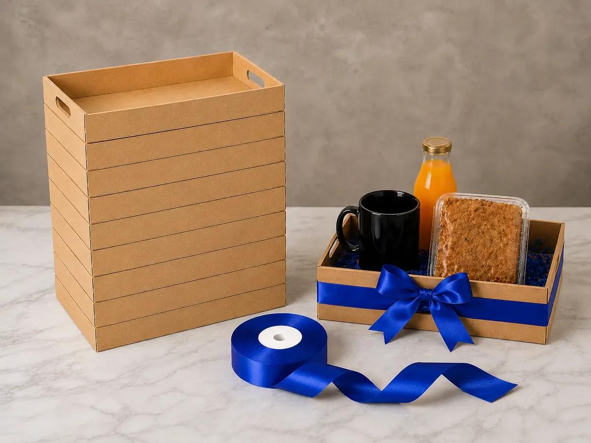 KIT DE 10 BANDEJAS DE DESAYUNO DE MADERA CON CINTA DE RASO DE 2.5 CM - 4