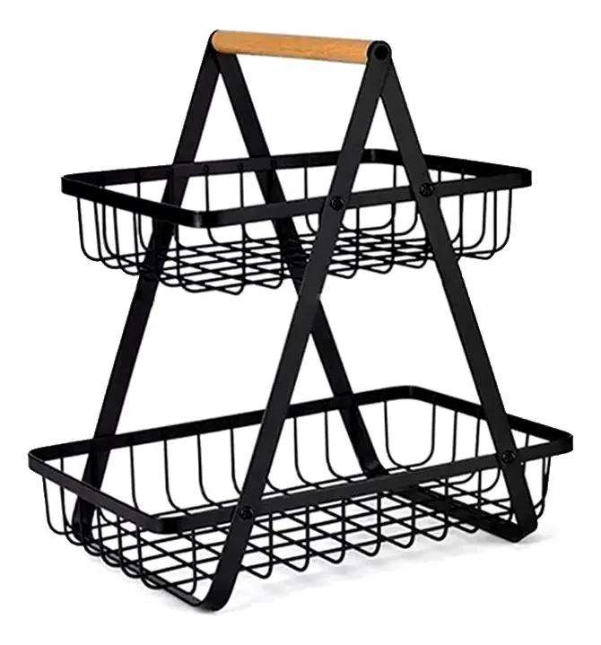 CANASTO ORGANIZADOR DOBLE METALICO PARA FRUTAS Y HUEVOS - 1