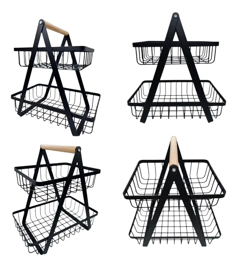 CANASTO ORGANIZADOR DOBLE METALICO PARA FRUTAS Y HUEVOS - 2