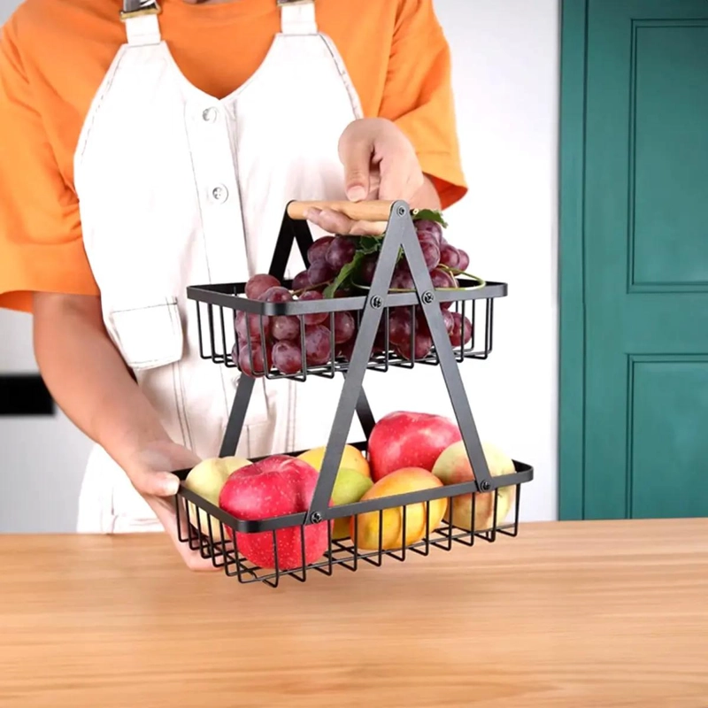 CANASTO ORGANIZADOR DOBLE METALICO PARA FRUTAS Y HUEVOS - 3