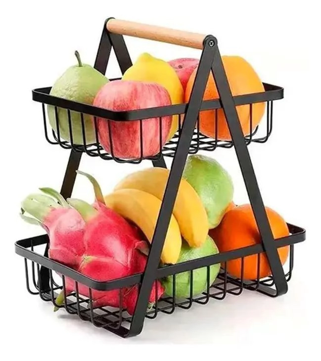 CANASTO ORGANIZADOR DOBLE METALICO PARA FRUTAS Y HUEVOS - 4