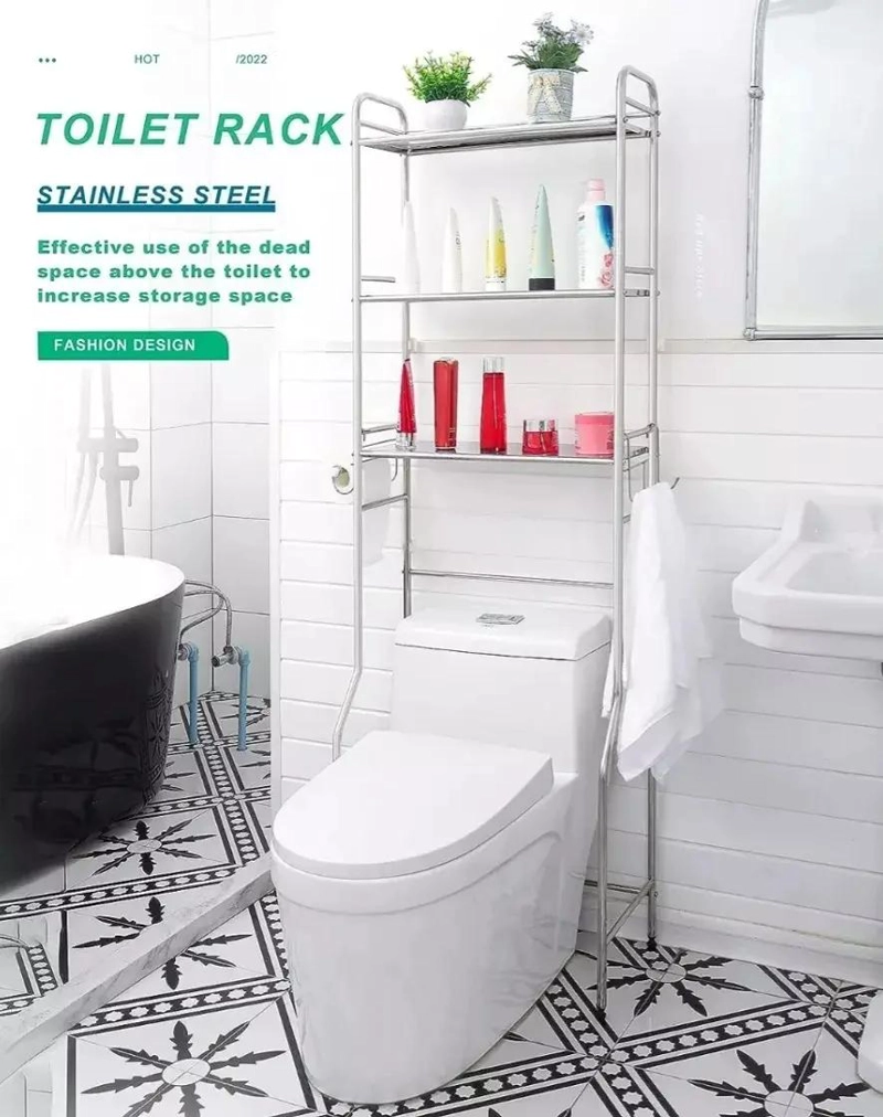 REPISA PORTATIL DE FIERRO PARA BAÑO CON ESTANTES ORGANIZADORES - 3