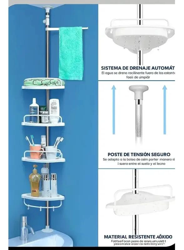 ESQUINERO METALICO MULTIUSO PARA BAÑO CON 4 REPISAS RESISTENTES - 2