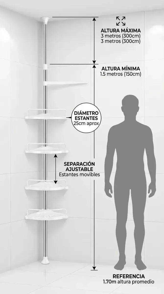 ESQUINERO METALICO MULTIUSO PARA BAÑO CON 4 REPISAS RESISTENTES - 3