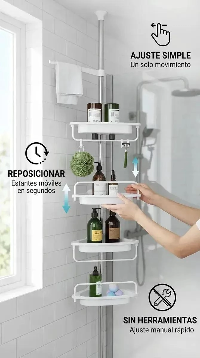ESQUINERO METALICO MULTIUSO PARA BAÑO CON 4 REPISAS RESISTENTES - 4