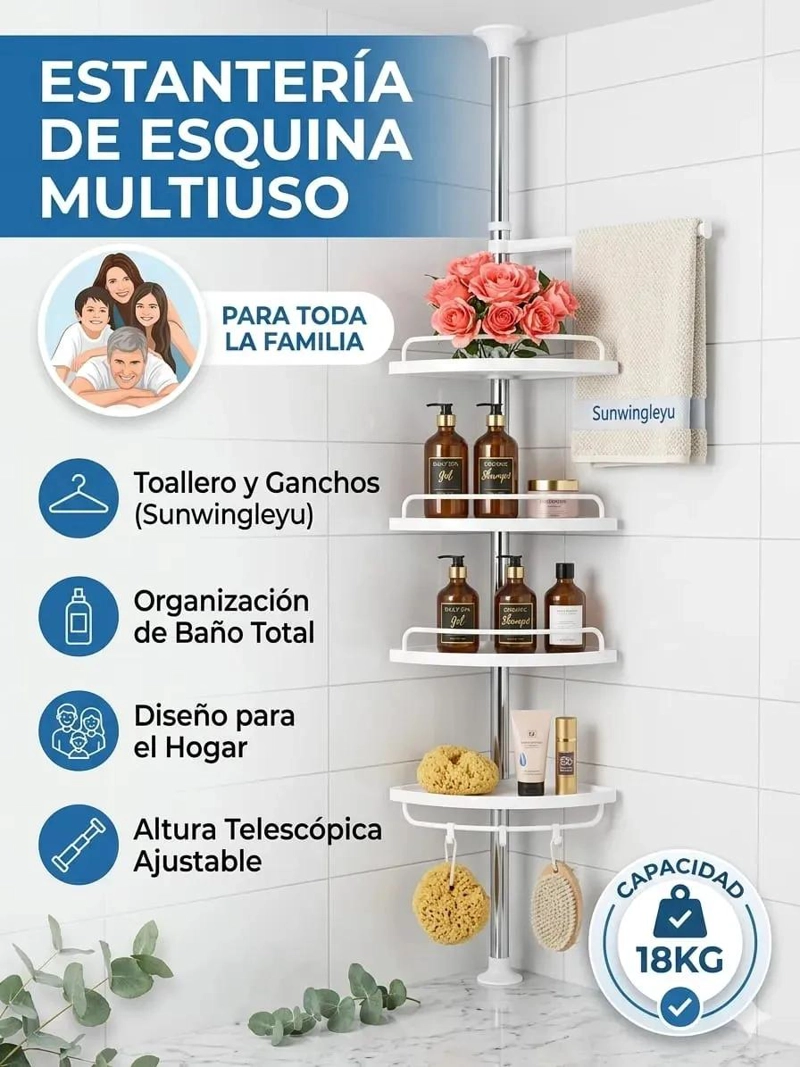 ESQUINERO METALICO MULTIUSO PARA BAÑO CON 4 REPISAS RESISTENTES - 5