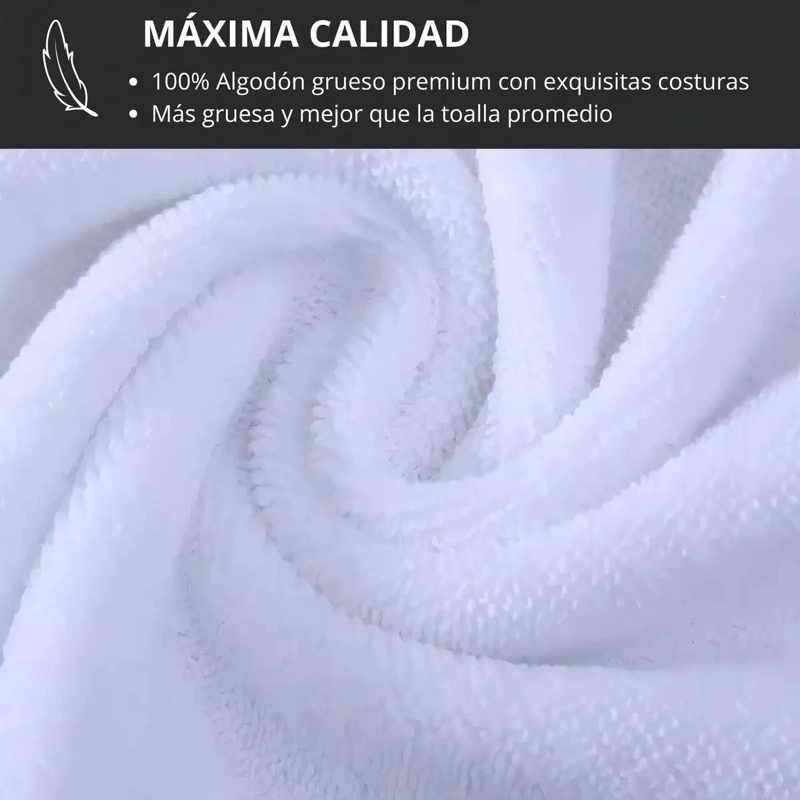 JUEGO DE 2 TOALLAS DE BAÑO GRANDES DE ALGODON BLANCO 140X70 CM - 3