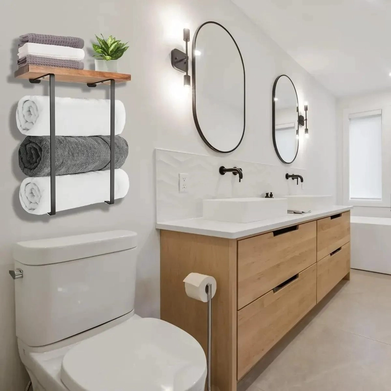 ESTANTE PARA BAÑO CON CAPACIDAD PARA TOALLAS Y TOALLITAS COLOR MARRON - 5