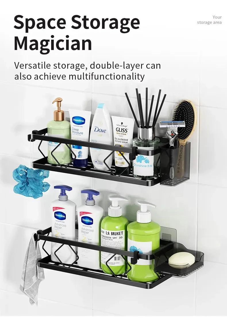 ORGANIZADOR DE DUCHA CON REPISA Y JABONERA DE ACERO INOXIDABLE - 5