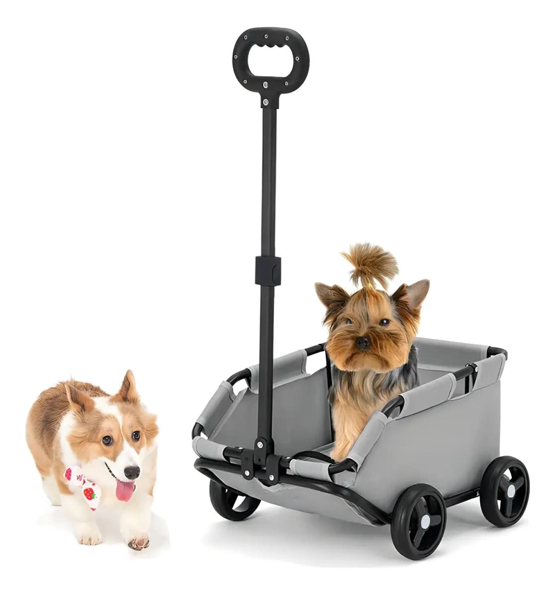 CARRO PLEGABLE GRIS PARA MASCOTAS PEQUEÑAS CON TELA RESISTENTE - 1