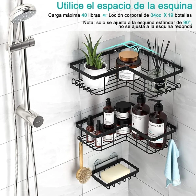 ORGANIZADOR DE DUCHA CON REPISA Y JABONERA DE ACERO INOXIDABLE - 5