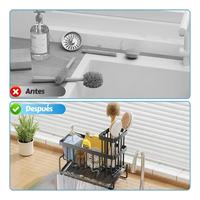 PORTAESPONJAS PARA FREGADERO CON TUBO PARA PALILLOS INTEGRADO - 2