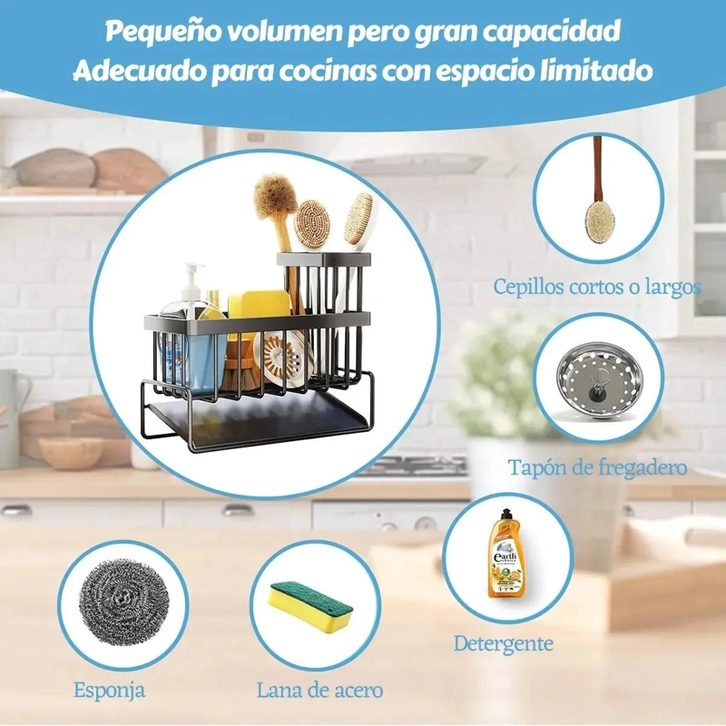 PORTAESPONJAS PARA FREGADERO CON TUBO PARA PALILLOS INTEGRADO - 3
