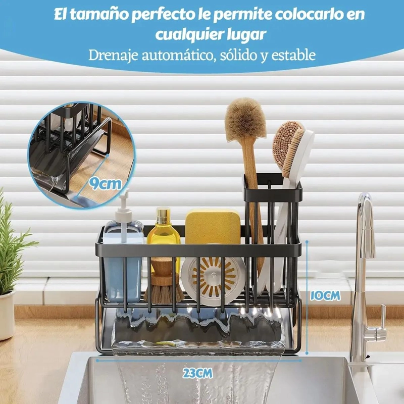 PORTAESPONJAS PARA FREGADERO CON TUBO PARA PALILLOS INTEGRADO - 5