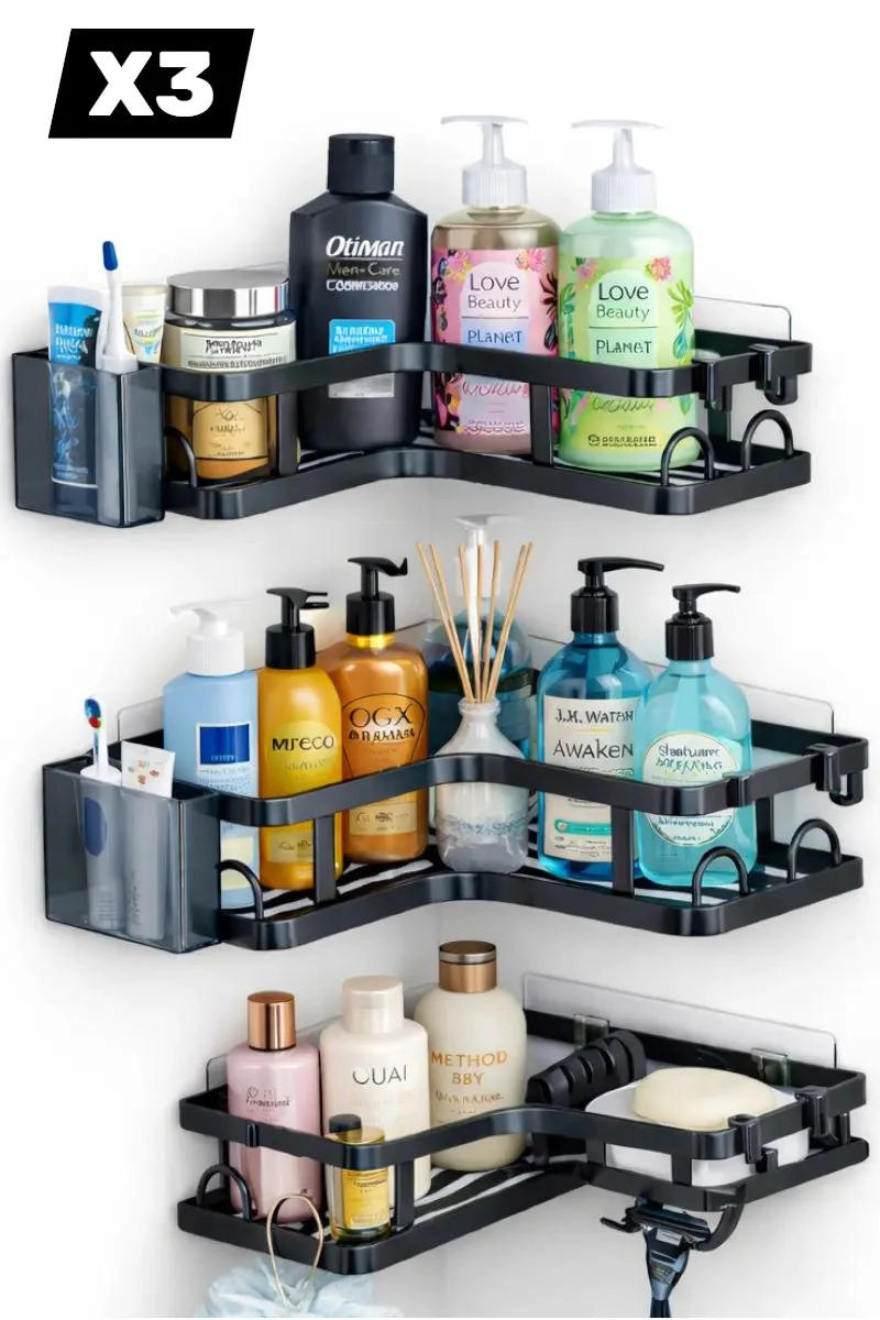 SET DE 3 ORGANIZADORES ESQUINEROS PARA DUCHA CON DISEÑO PRACTICO - 1