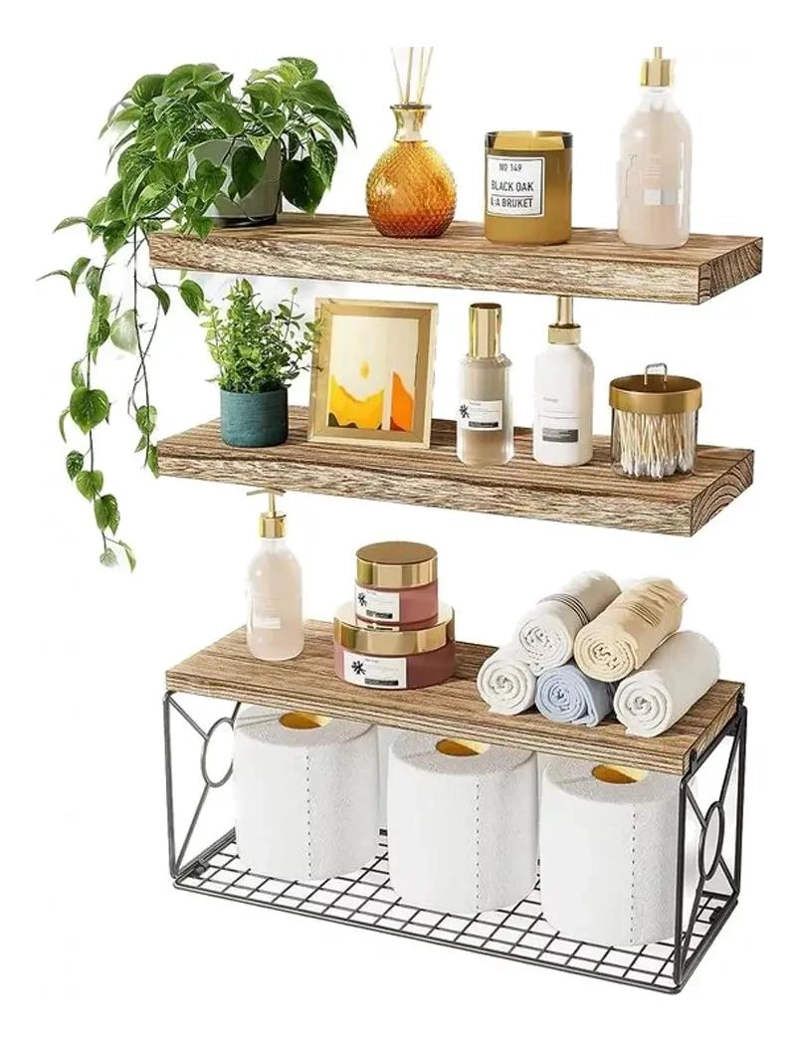 SET DE 3 ESTANTES ORGANIZADORES FLOTANTES PARA BAÑO COLOR MARRON - 1