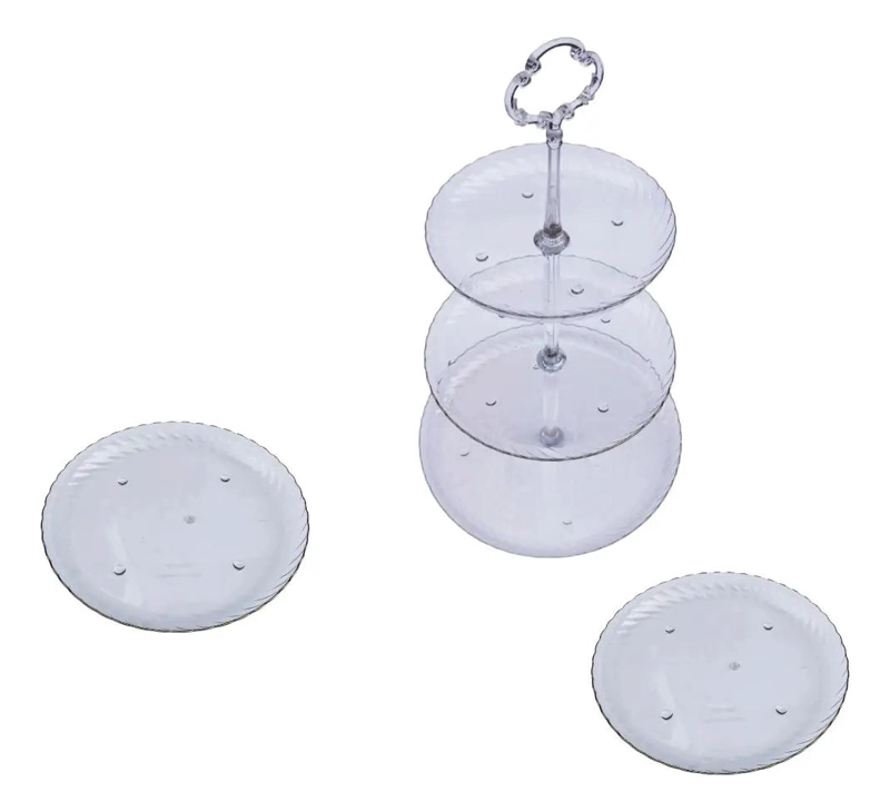 SET DE 3 PIEZAS PARA PRESENTACION DE POSTRES CON PORTA CUPCAKES Y PLATITOS - 1