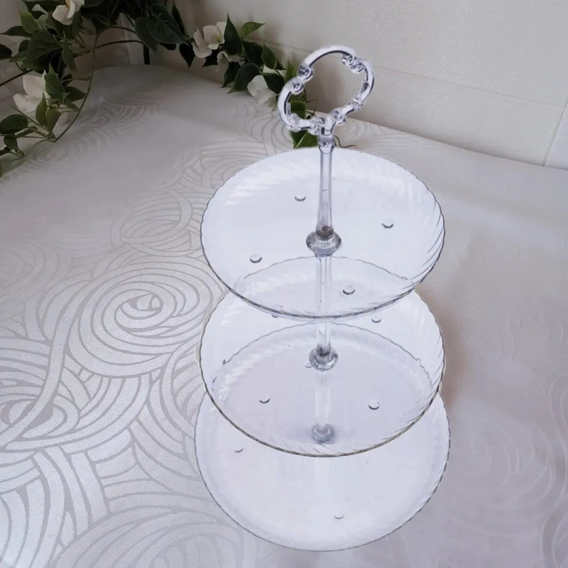 SET DE 3 PIEZAS PARA PRESENTACION DE POSTRES CON PORTA CUPCAKES Y PLATITOS - 3