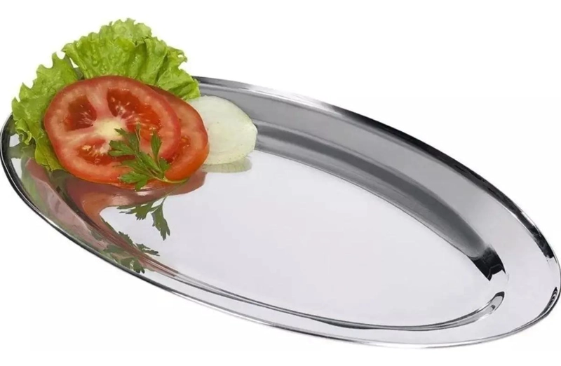 SET DE 12 BANDEJAS OVALADAS DE ACERO PLATEADO PARA SERVIR ALIMENTOS - 3