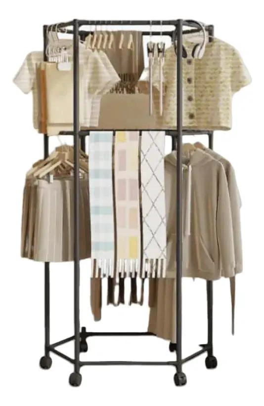 PERCHERO ORGANIZADOR COLGANTE DOBLE CAPA CON RUEDAS PARA ROPA - 1