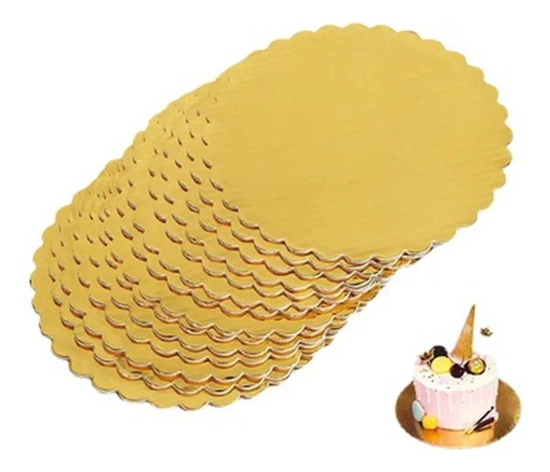 12 BANDEJAS DORADAS PARA TORTAS CON BASE REDONDA DE CARTON 35 CM - 1