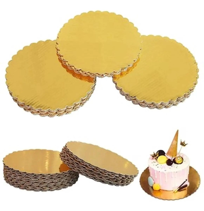 12 BANDEJAS DORADAS PARA TORTAS CON BASE REDONDA DE CARTON 35 CM - 5