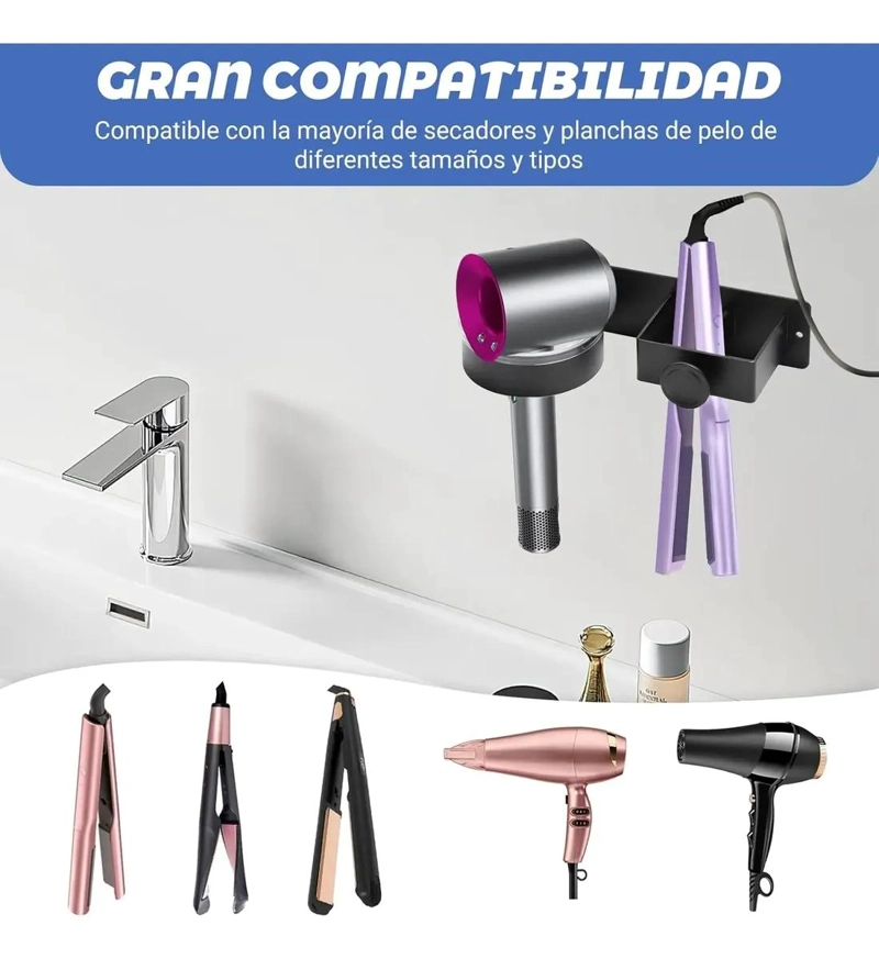 SOPORTE PARA SECADOR Y PLANCHA DE CABELLO PARA BAÑO ORGANIZADOR - 2