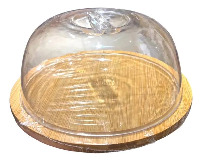 SOPORTE PARA PASTEL CON CAPSULA DE PLASTICO Y BANDEJA DE BAMBU - 1