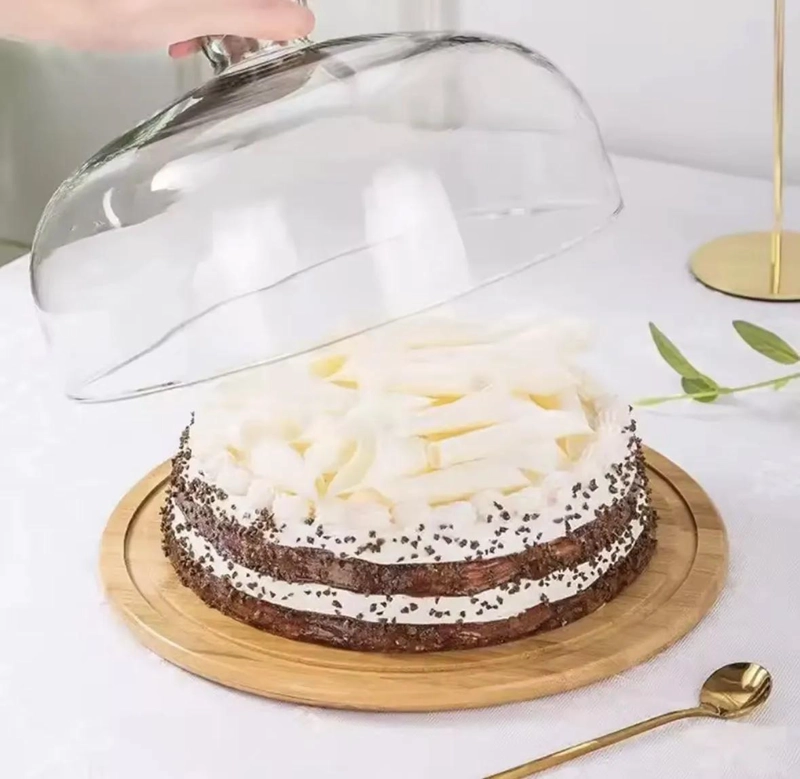 SOPORTE PARA PASTEL CON CAPSULA DE PLASTICO Y BANDEJA DE BAMBU - 4