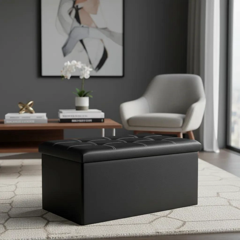 BANQUETA BAUL ORGANIZADORA CON PUFF Y ASIENTO COMODO 76X38 CM - 5